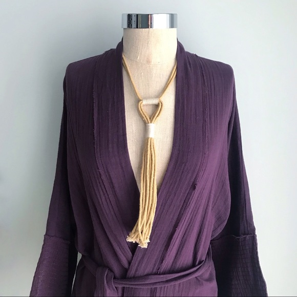 JOHNNY WAS Calme Eggplant Gauze Belted Kimono Cardigan XS/S NWT - Picture 4 of 9